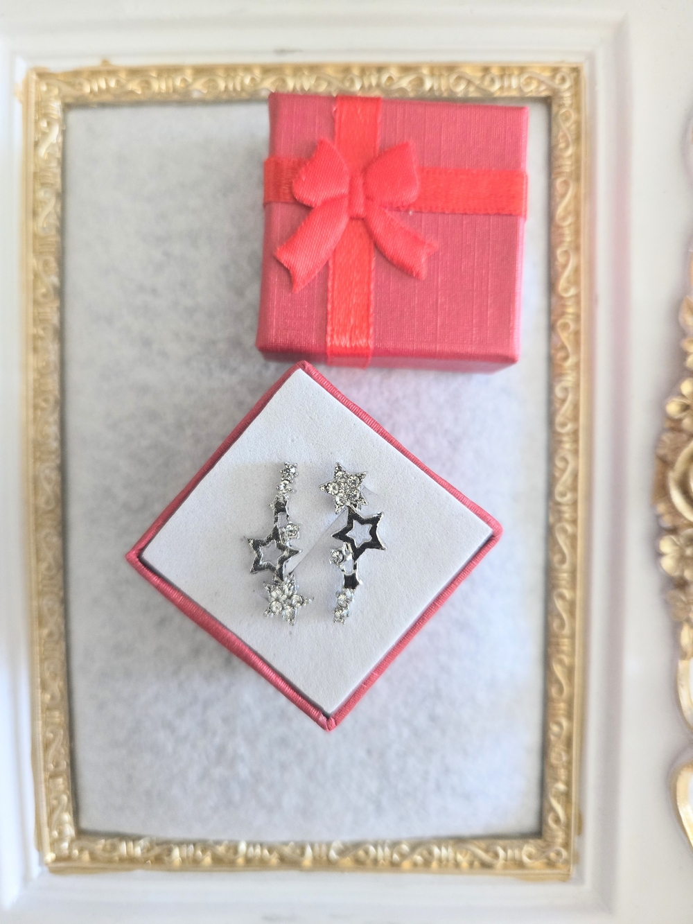 Silver Star Crystal Earrings Studs, Silver Plated